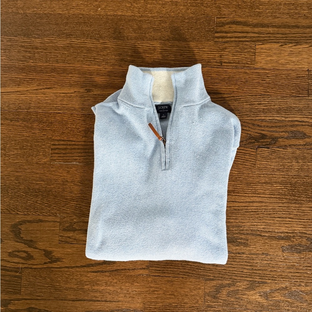 J.Crew Cotton Quarter-Zip Sweater — Light Blue, Men’s Large